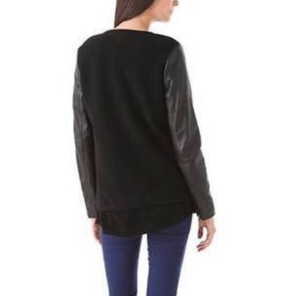 Vince Womens XSmall XS Black Leather Sleeve Asymmetrical Boucle Wool Jacket - Picture 12 of 12